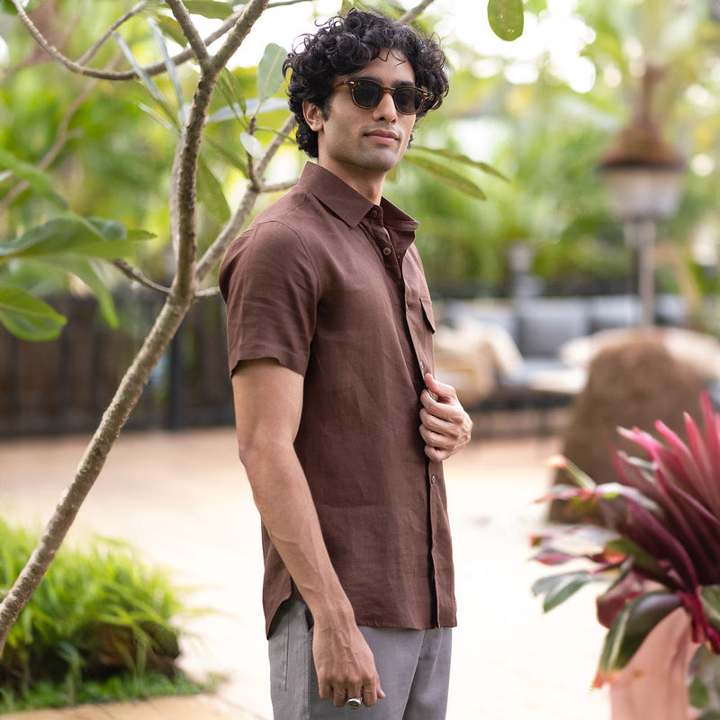 Linen Mens Shirt | Tree Trunk Brown