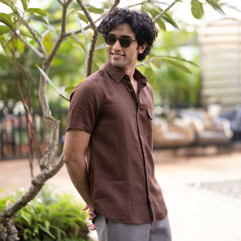 Linen Mens Shirt | Tree Trunk Brown