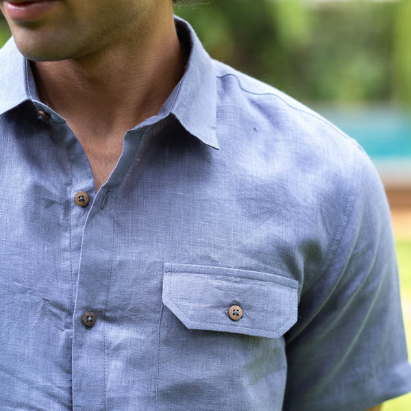 Linen Mens Shirt | Wildflower Blue