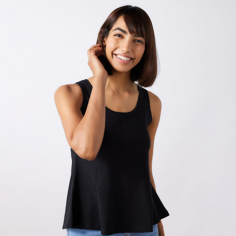 Cotton Flared Top for Women | Sccop Neckline | Carbon Black