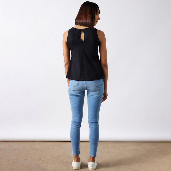 Cotton Flared Top for Women | Sccop Neckline | Carbon Black