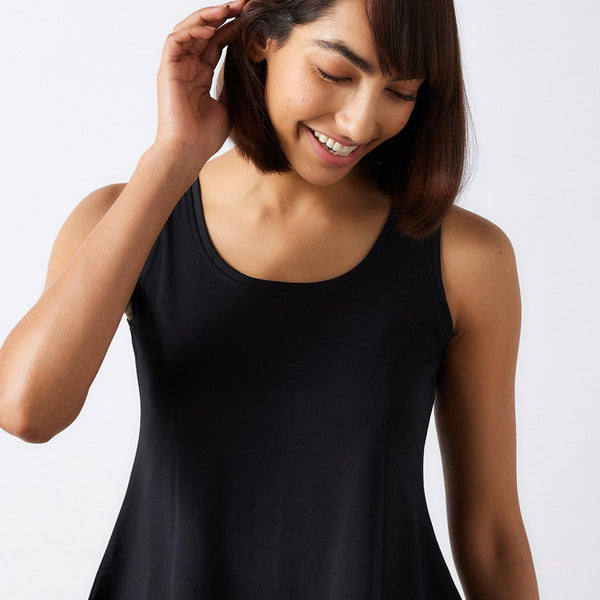 Cotton Flared Top for Women | Sccop Neckline | Carbon Black