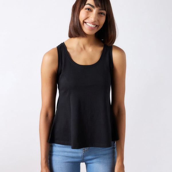 Cotton Flared Top for Women | Sccop Neckline | Carbon Black