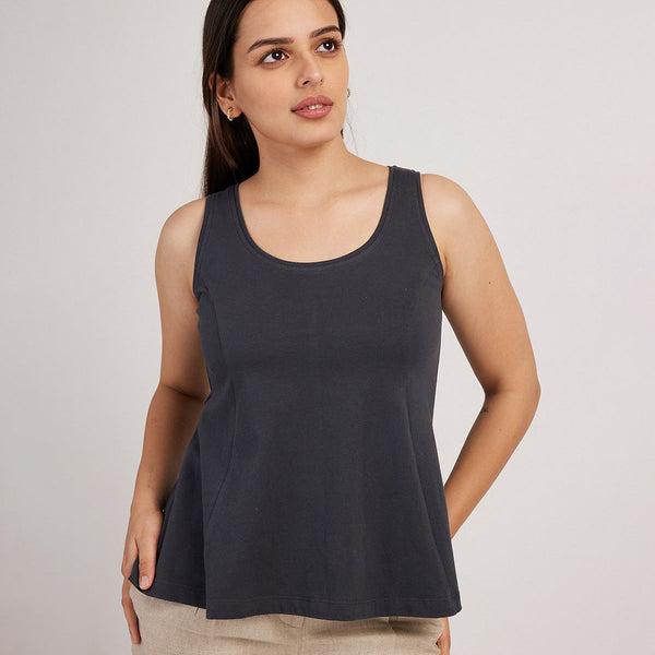 Cotton Flared Top for Women | Sccop Neck | Charcoal