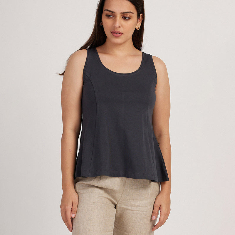 Cotton Flared Top for Women | Sccop Neck | Charcoal