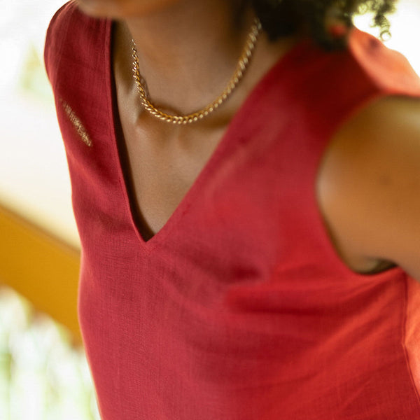 Linen Sleeveless Top for Women | V Neck | Red