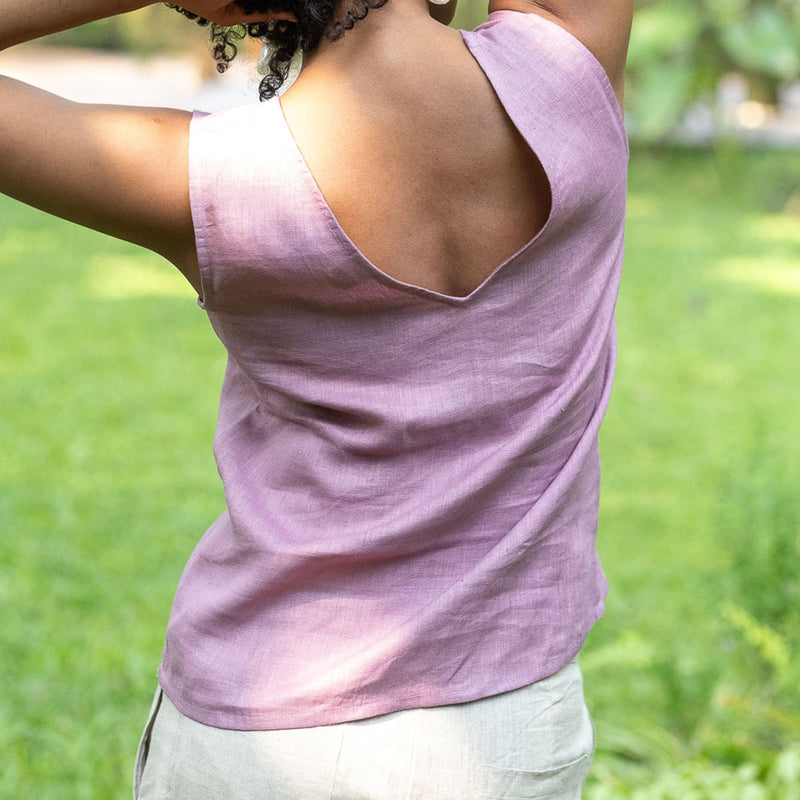 Linen Sleeveless Top for Women | V Neck | Vintage Pink