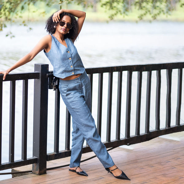 Linen Pants for Women | Denim Blue