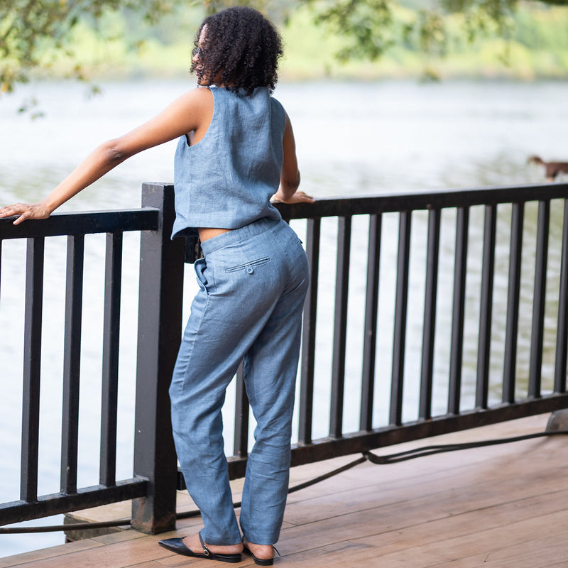 Linen Pants for Women | Denim Blue