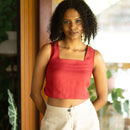 Linen Crop Top for Women | Square Neck | Red