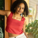 Linen Crop Top for Women | Square Neck | Red