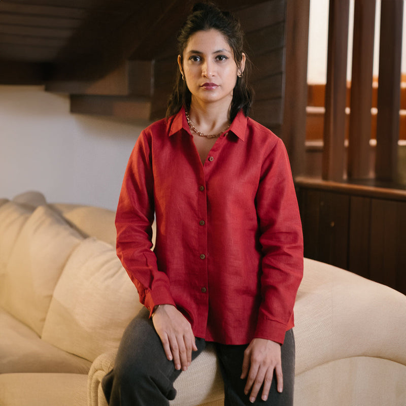 Linen Shirt for Women | Full Sleeves | Red