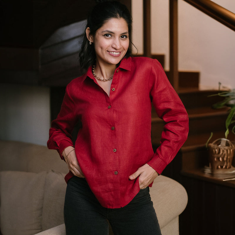 Linen Shirt for Women | Full Sleeves | Red