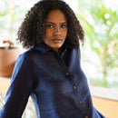 Linen Shirt for Women | Full Sleeves | Navy Blue