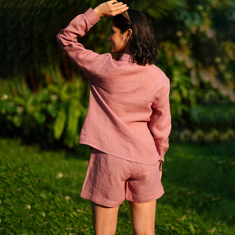 Linen Shirt for Women | Full Sleeves | Vintage Pink