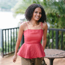 Linen Peplum Top for Women | Red