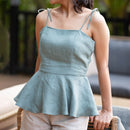 Linen Peplum Top for Women | Sage Green