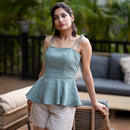 Linen Peplum Top for Women | Sage Green