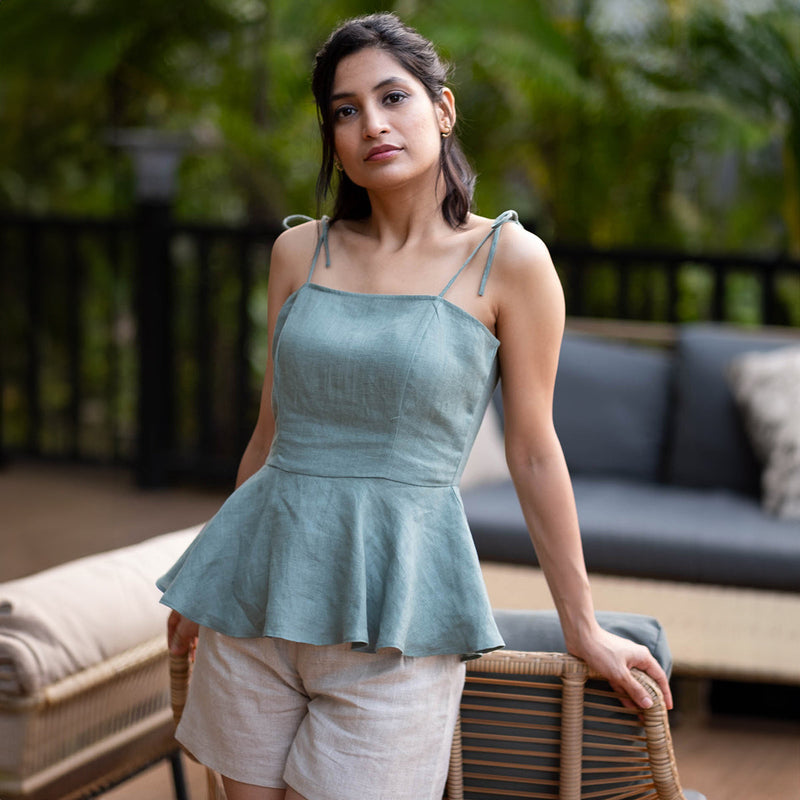 Linen Peplum Top for Women | Sage Green