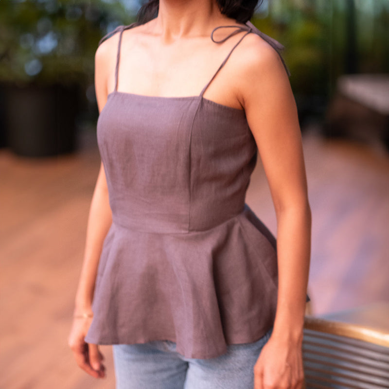 Linen Peplum Top for Women | Slate Grey