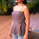 Linen Peplum Top for Women | Slate Grey