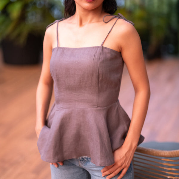 Linen Peplum Top for Women | Slate Grey