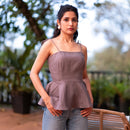 Linen Peplum Top for Women | Slate Grey