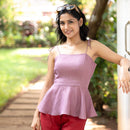 Linen Peplum Top for Women | Vintage Pink