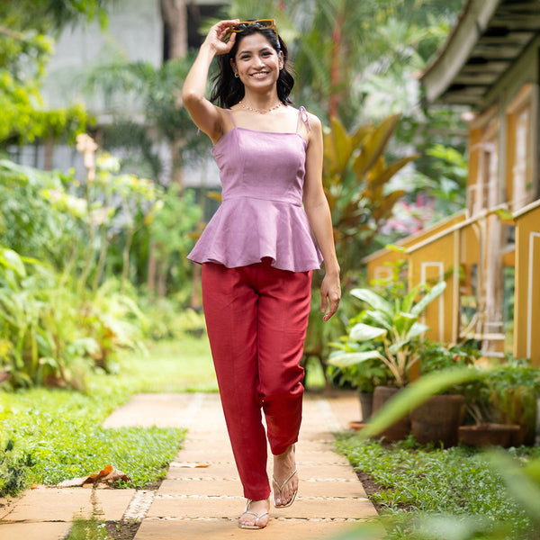 Linen Peplum Top for Women | Vintage Pink