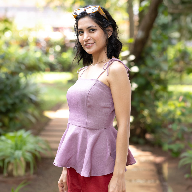 Linen Peplum Top for Women | Vintage Pink