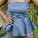 Linen Peplum Top for Women | Blue