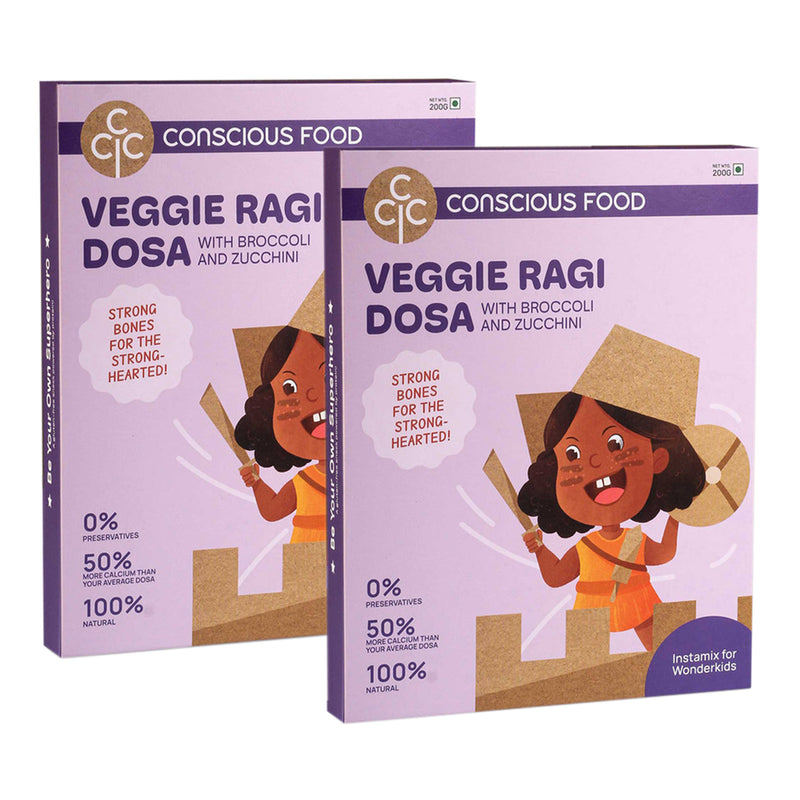 Veggie Ragi Dosa Mix | With Broccoli and Zucchini | 100% Natural | No Sugar | 200 g Pack of 2