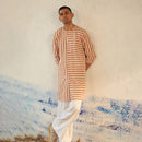 Cotton Long Kurta for Men | Striped | Brown & White