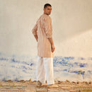 Cotton Long Kurta for Men | Striped | Brown & White