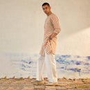 Cotton Long Kurta for Men | Striped | Brown & White