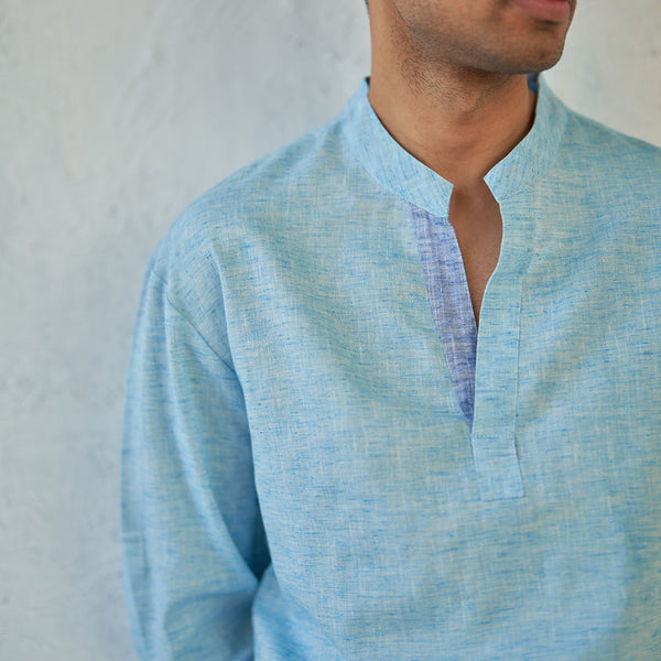 Cotton Kurta for Men | Blue | Textured