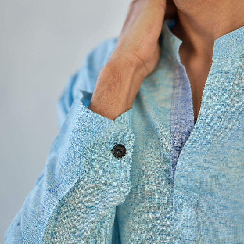 Cotton Kurta for Men | Blue | Textured