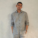 Grey Shirt for Men | Textured Cotton | Full Sleeves