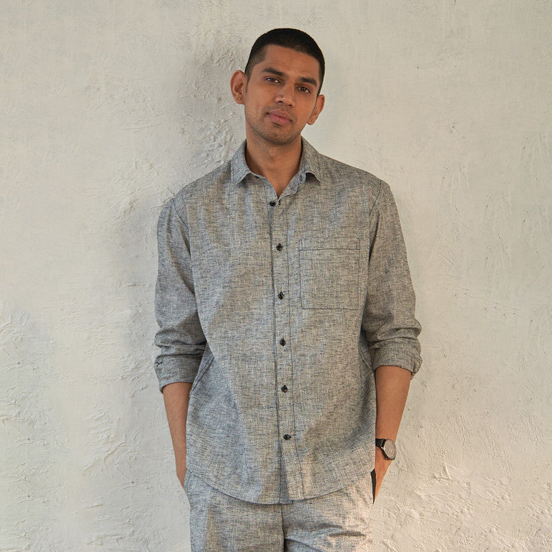 Grey Shirt for Men | Textured Cotton | Full Sleeves