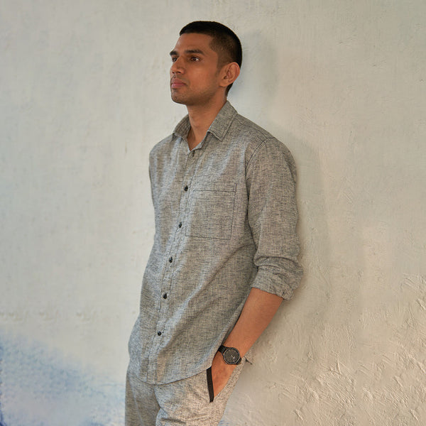 Grey Shirt for Men | Textured Cotton | Full Sleeves