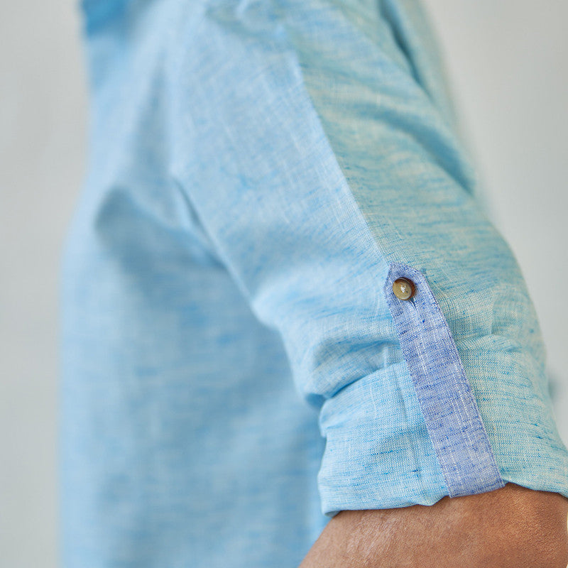 Textured Cotton Shirt for Men | Light Blue | Full Sleeves