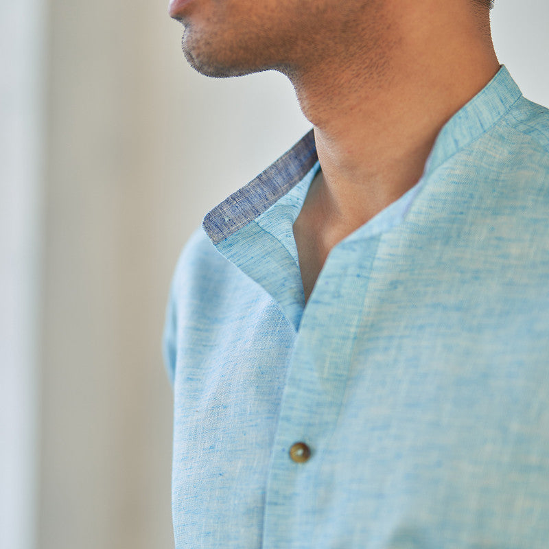 Textured Cotton Shirt for Men | Light Blue | Full Sleeves