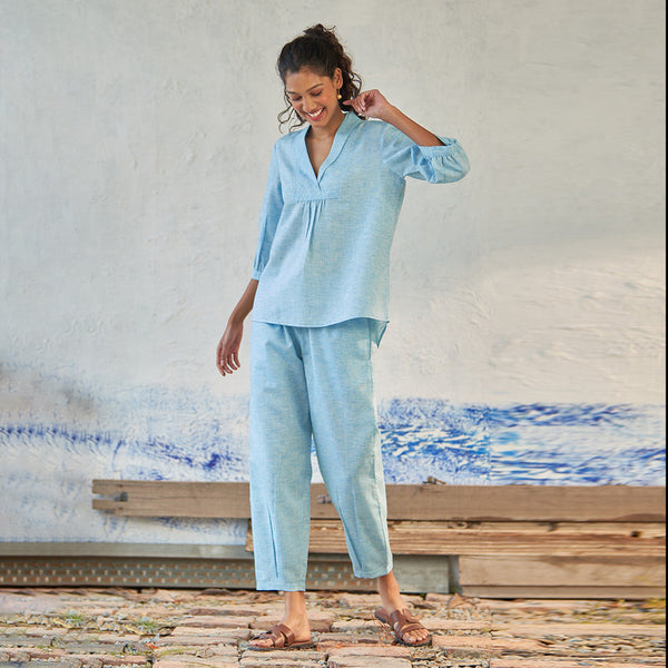 Cotton Co Ord Set for Women | Ice Blue