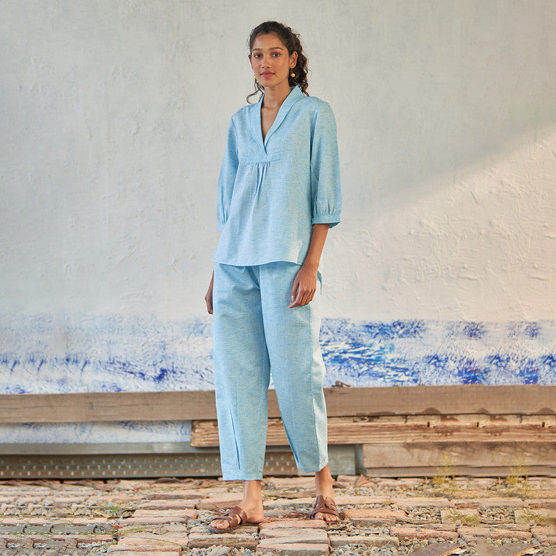 Cotton Co Ord Set for Women | Ice Blue