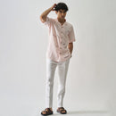 Linen Shirt for Men | Hand Embroidered | Light Pink | Half Sleeves