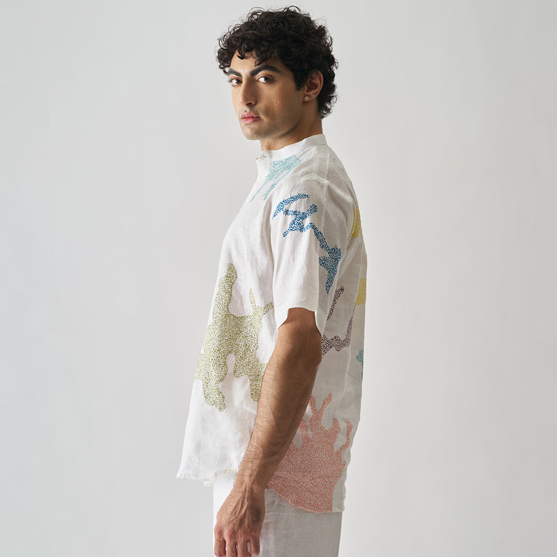 Linen White Short Kurta for Men | Hand Embroidered