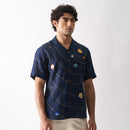 Linen Shirt for Men | Hand Embroidered | Navy Blue | Panorama