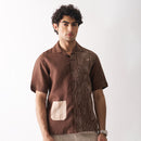 Brown Linen Shirt for Men | Hand Embroidered | Half Sleeves