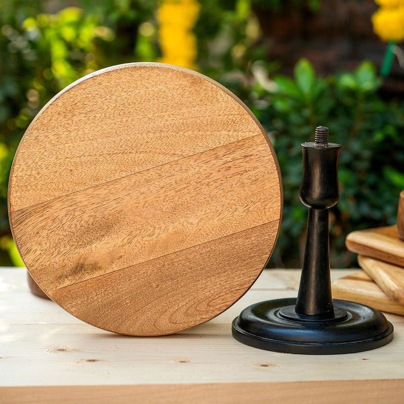 Wooden Cake Stand | Detachable | Brown & Black | 17 cm