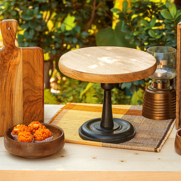 Wooden Cake Stand | Detachable | Brown & Black | 17 cm